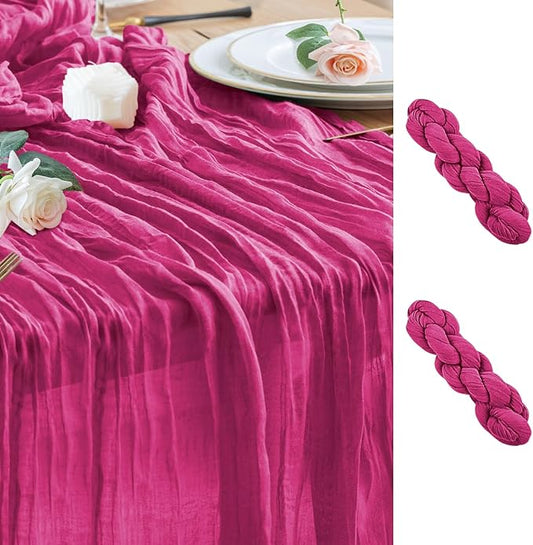 Wokceer Cheesecloth Table Runner 2Pack 10FT Fuchsia Boho Gauze Cheese Cloth Table Runner for Party Long Rustic Sheer Table Runners for Baby Bridal Shower Wedding Easter Table Decor
