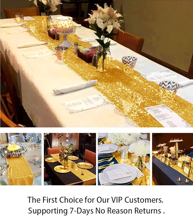 ShinyBeauty Sequin Table Runner 12" x 108" Gold Sequin Tablecloth Wholesale Sequin Table Runners (Gold)