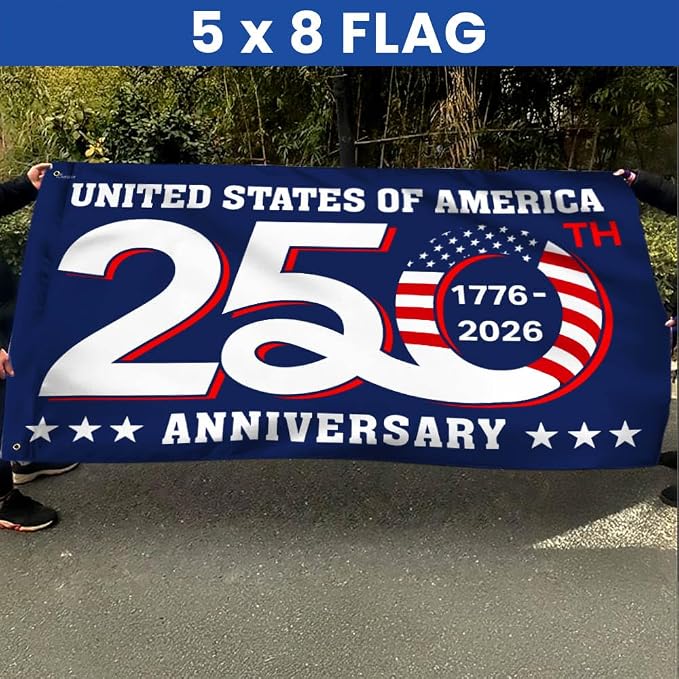 FLAGWIX American 250 Years Anniversary Flag - Polyester Double-sided Yard Flags For Outside Grommet Flag, 4x6 ft - 4th of July Decorations for Home Yard Garden Decor Banner, Gifts For Men Women