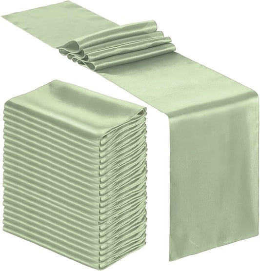 Bencailor 24 Pcs Green Satin Table Runner Bulk 12 x 108 Inches Long Table Runners Bright Smooth Fabric Tablecloth for Wedding Banquet Birthday Spring Graduation Party Decorations