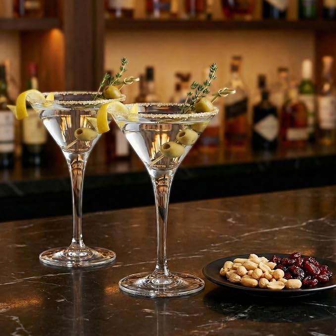 Restaurantware Voglia Nude 5 Ounce Martini Glasses Set Of 6 Crystal Martini Glasses - Laser-Cut Rim Dishwasher-Safe Glassware Fine-Blown Crystal Cocktail Glasses Serve Manhattans or Cosmos