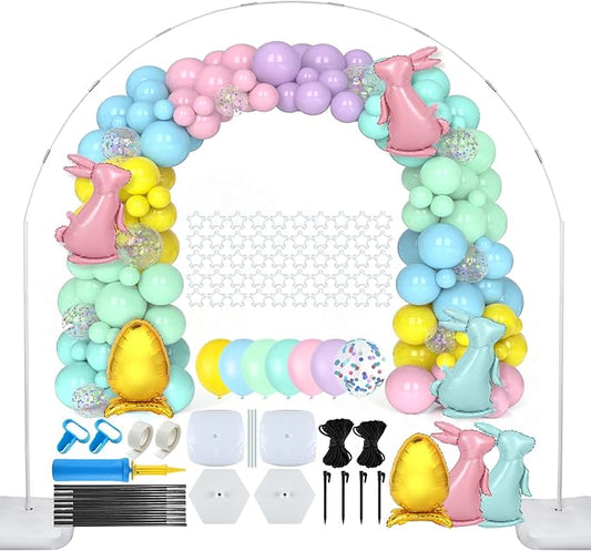 152 Pcs Pastel Rainbow Balloon Arch Stand Garland Kit Pastel Macaron Balloons Arch Column Stand Pink Blue Yellow Rainbow Balloons Garland Holders for Easter Birthday Baby Shower Wedding Party Decor