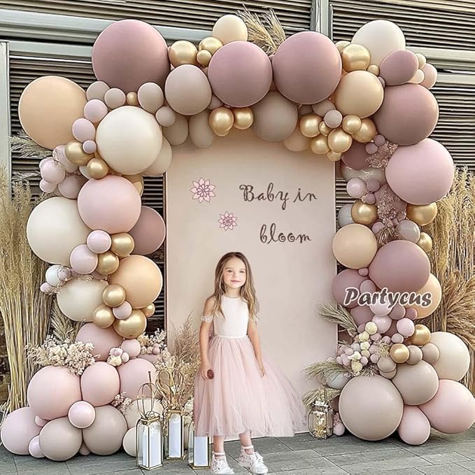 Dusty Light Pink Beige Balloon Arch Double Stuffed Mauve Blush Nude White Cream Matte Balloon Garland Kit for Boho Baby Shower Birthday Baby in Bloom Bridal Wedding Valentine Party Decoration