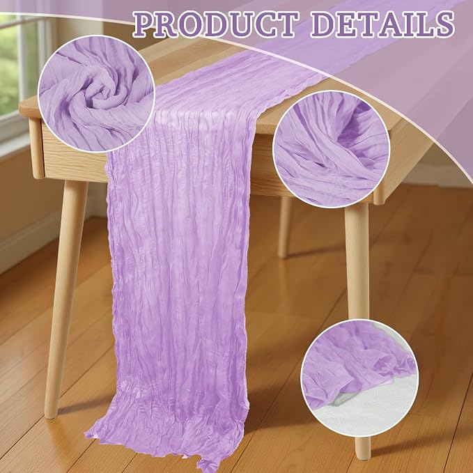 16 Pack Cheesecloth Table Runners 20" x 120", Boho Gauze Table Decor for Wedding, Bridal Shower, Birthday Party, Long Romantic Runner(Lavender)