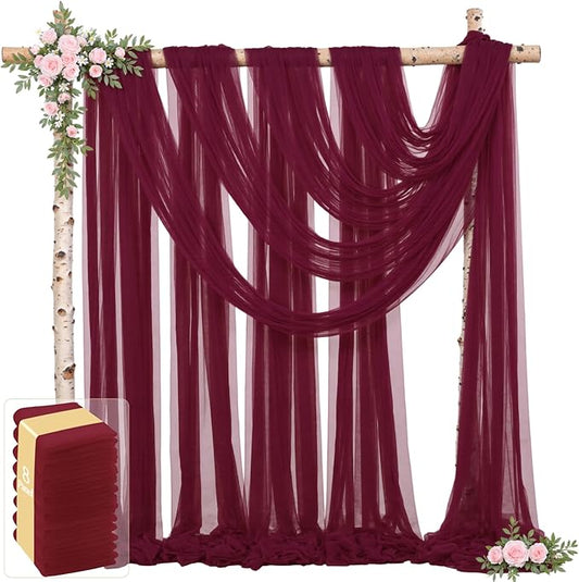 8 Panels Burgundy Wedding Arch Draping Fabric 30" x 19ft Wedding Drapes Tulle Drapes for Backdrop Sheer Fabric Backdrop Draping Decorations Backdrop Curtains for Reception Ceremony Party