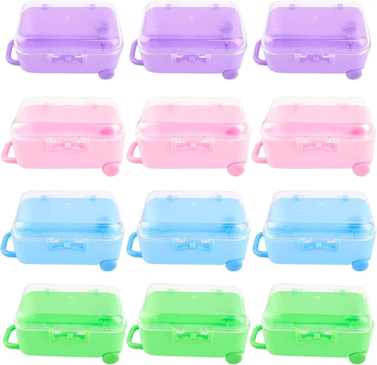 AUEAR, 12 Pack Mini Suitcase Boxes Plastic Candy Small Reception Gift Travel Case for Wedding Party Decoration (4 Colors)