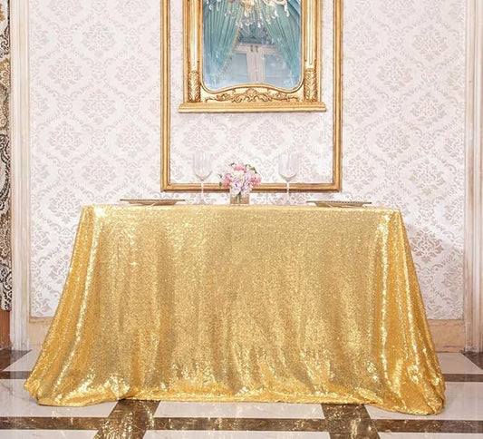 Juya Delight 50" x 80" Bright Gold Sequin Tablecloth Rectangle for Wedding Birthday Party Festival Ceremony Cake Dessert Table
