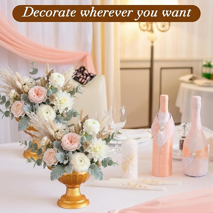 Vesici 12 Pcs Gold Urn Vase for Centerpieces Wedding Table Decoration Centerpieces Gold Compote Bowl Vase 6.48'' Wide 5.9'' High Vintage Plastic Flower Vases for Wedding Home Birthday Party Decor
