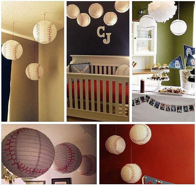 Easy Joy 8 Inch Baseball Paper Lanterns Sports Team Party Baseball Hanging Lantern Softball Party Decorations 6 Pieces