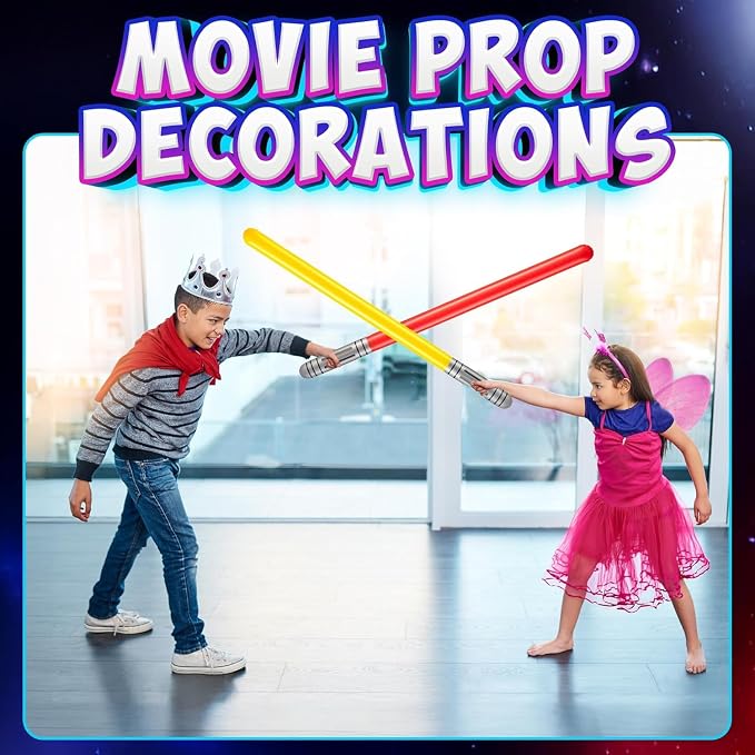 Bedwina Inflatable Saber Swords for Kids - (Pack of 6) 35-inch Neon Color Blow-Up Toy Saber Swords, Party Favors, Goodie Bags, Star Galaxy Theme Birthdays & Prize Toys