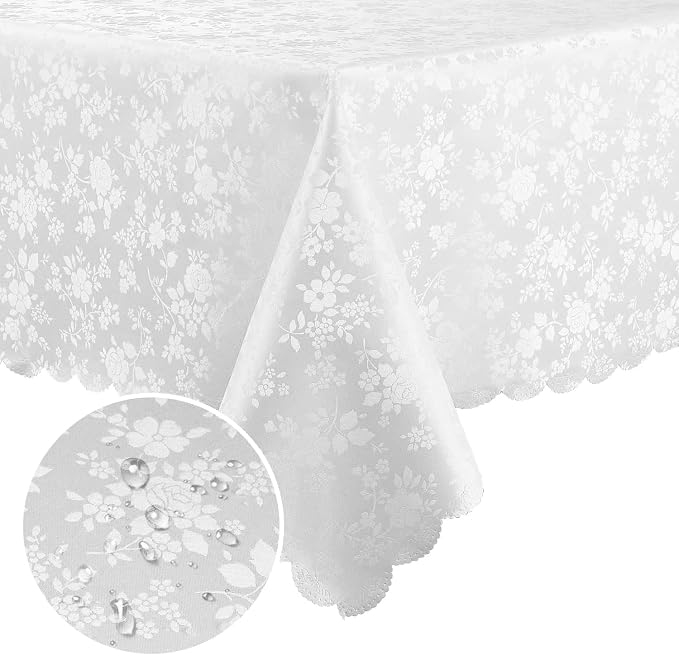 Smiry Rectangle Table Cloth, Waterproof Heavy Duty Vinyl Tablecloths, Wipeable Washable Table Cover for Kitchen and Dining Room (White, 54" X 108")