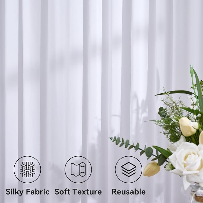 20ft x 14ft Wrinkle Free White Backdrop Curtains for Parties, White Photo Backdrop Drapes 4 Panels 14FT Long Silky Back Drop Cloth for Wedding Birthday Photography Background Decor