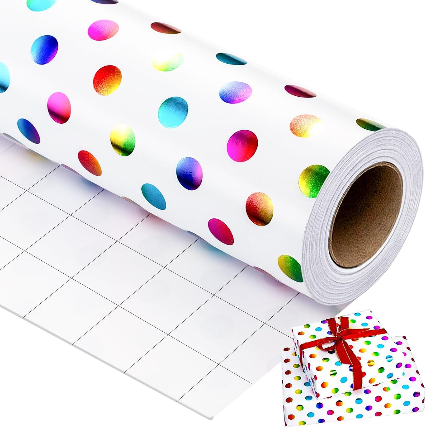 Yarcony Colorful Polka Dot Wrapping Paper,Gift Wrapping Paper, Rainbow Polka-Dot Gift Wrap for Present Packaing, Boy Girl Birthday, Party, Holiday,Christmas and Celebrations(17 Inch X 16.5 Feet)