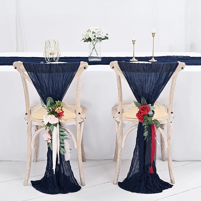24 Pack Navy Blue Cheesecloth Table Runner,10FT Gauze Boho Long Cheesecloth Table Runners 20x120inch Rustic Cheese Cloth Table Runner for Wedding Party Bridal Shower,Table Decorations
