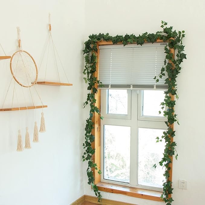 3Pcs Artificial Greenery Ivy Vines Kit, 6FT Odorless Silk Ivy Garland, Green Leaves Fake Hanging Plants, for Boho Decor, Home, Classroom, Wall, Party and Wedding Decoration