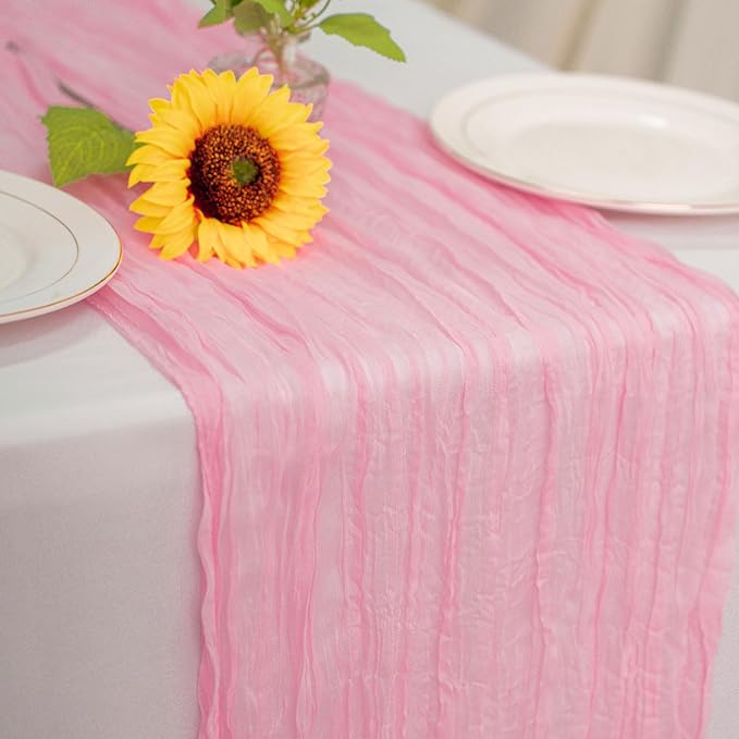 Pink Cheesecloth Table Runner 21x120 Inch Gauze Table Runners Reusable Polyester 10ft Boho Rustic Cheese Cloth Table Runner for Wedding Party Baby Shower Birthday