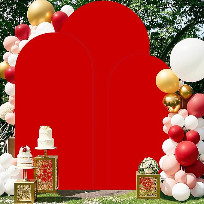 Set of 3 Wedding Arch Cover Red Arch Covers 4ft 5ft 6ft Arch Stand Covers Spandex Fitted Arch Backdrop Cover Round Top Chiara Arch Frame Cover for Wedding Birthday Baby Shower Decor