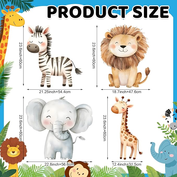 Gemscream 4 Pcs Large Jungle Vbs Animals Decorations 23.6 Inch Safari Birthday Decorations Jungle Animals Cutouts Backdrop Booth Props Party Supplies for Vbs Wildlife Theme Birthday Party Decor