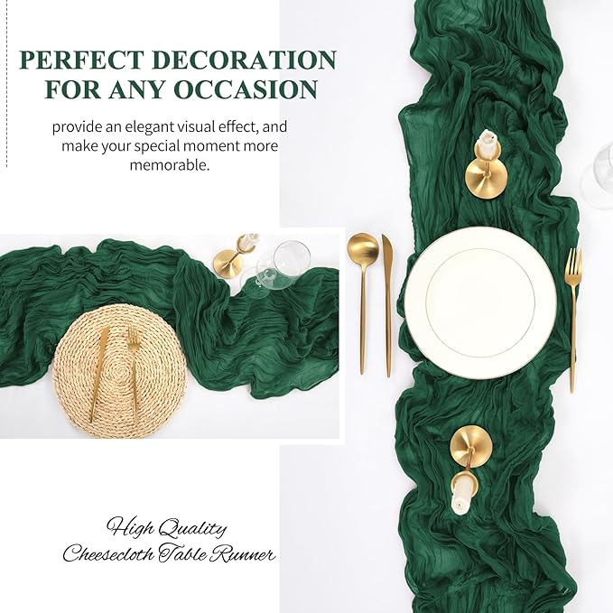 16 Pack 10Ft Cheesecloth Table Runner Dark Green, 20 x 120 Inch Rustic Gauze Boho Cheese Cloth Table Runners Wedding Long Table Runner for Wedding Party Bridal Shower Table Decoration