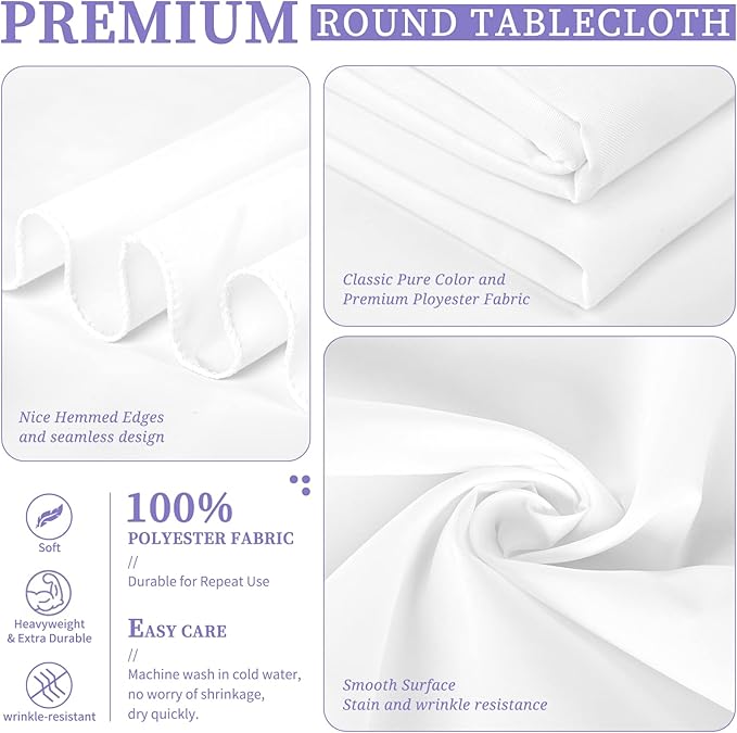 4 Pack White Round Tablecloth 90 Inch Washable Polyester Tablecloths for Round Tables Stain Resistant and Wrinkle Table Cloth Decorative Fabric Table Cover for Dining Wedding Party Banquet Buffet