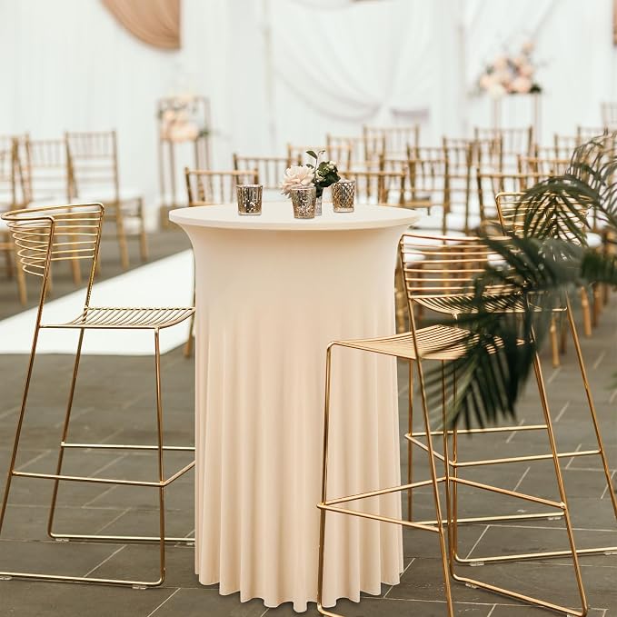 4 Pack Ivory High Top Cocktail Tablecloths Round 36inch×43inch, Wrinkle Free Stretch Spandex Cocktail Table Cloth Covers for Party Wedding Banquet Baby Shower Birthday