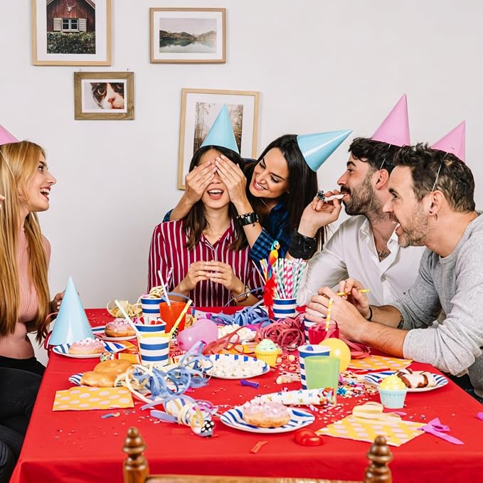 54IN X 600FT Plastic Table Cover Roll, Plastic Table Cloths for Parties, Birthday, Weddings, Banquet,Disposable Tablecloth Roll for All Shape Tables,Party Supplies(Red, 54 Inch X 600 Feet)