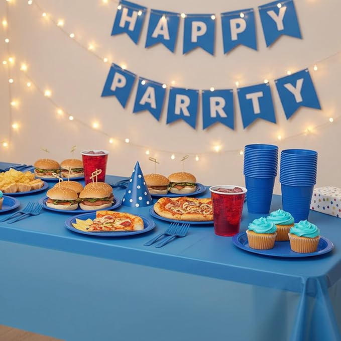 Blue Plastic Plates for Party,50 Guest - 7&9inch Plate,Napkins,Forks,Cups & Tablecloths,Disposable Party Supplies for Birthday,Graduation,Picnic,Father's Day Partys