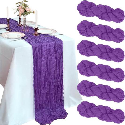 6 Pack 10FT Purple Cheesecloth Table Runner 120 Inch Long Gauze Rustic Boho Spring Cheese Cloth Table Runner Sheer Fabric Decorations for Holiday Party Wedding Banquet Bridal Baby Shower Décor