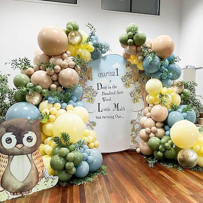 Blue Yellow Green Balloon Garland Double Stuffed Sage Green Dusty Blue Yellow Gold Balloons Pastel Balloon Arch Kit for Baby Shower Birthday Easter Gender Reveal Wedding Party Decorations