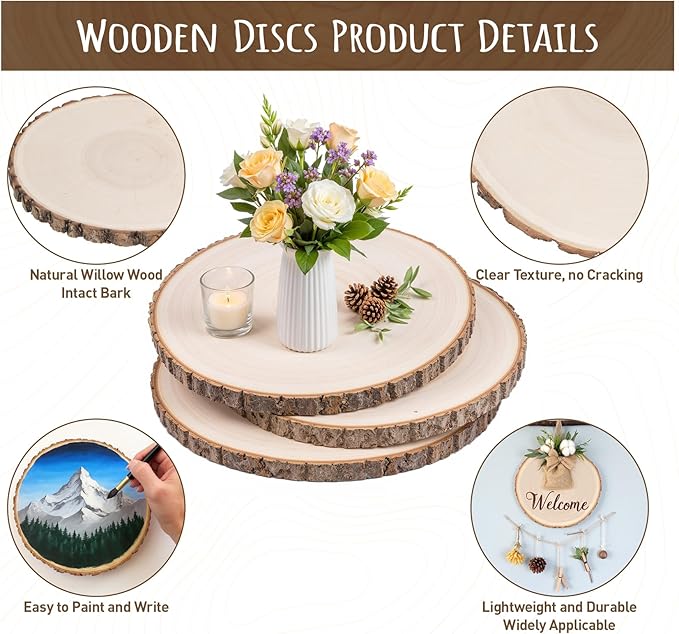 3 Pack 11 Inch Large Wood Slices for Centerpieces,Natural Unfinished Round Wood Ornaments for Crafts,Rustic Wooden Circles & Slabs for Wedding Centerpieces& Christmas Table Decor,DIY Painting Crafts