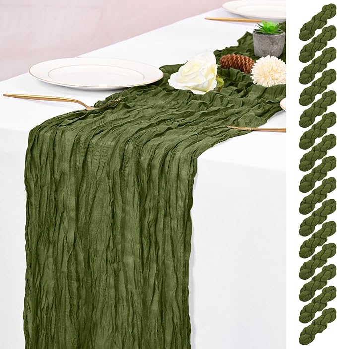 15 Pack Olive Green Table Runner 17 x 108inch Cheesecloth Table Runner Boho Gauze Table Runners Rustic Sheer Fabric Cheese Cloth Table Runners for Wedding Party Bridal Shower Farmhouse Thanksgiving