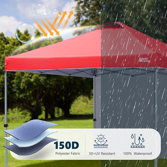 MASTERCANOPY 10x10 Pop Up Canopy Tent with 1 Sidewall, 1 Person Setup Instant Shelter, Outdoor Portable Beach Canopy, 1 Roller Bag, 4 Sandbags, 4 Ropes, 8 Stakes (10x10, Red)