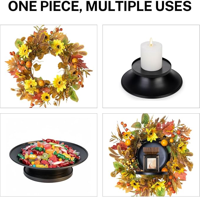 MOYEE Autumn Centerpieces for Tables Candle Ring, Black Metal Candlestick with an Artificial Wreaths 14 in Versatile Dining Table Centerpiece Decor (Yellow Sunflower Wreath)