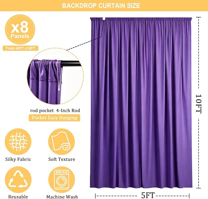 Gallety Lavender Backdrop Curtain for Wedding, Polyester Photo Backdrop Drapes - 40FT x 10FT Party Curtain Backdrops for Celebration,Photography, Graduation,Engagement Party Decorations