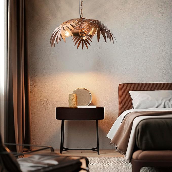 Vintage Adjustable Tropical Coconut Tree Chandelier Rustic Leaves Pendant Light Palm Coconut Trees Creative Art for Bedroom Hallway Bar Kitchen Hanging Lighting Fixture