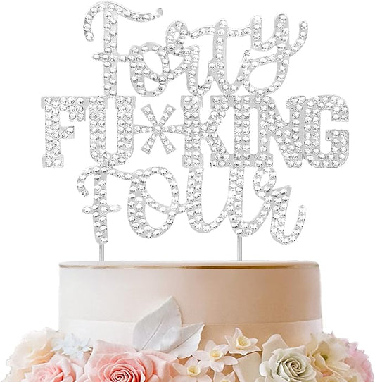 LINGTEER Happy 44th Birthday Funny Silver Rhinestone Cake Topper - Cheers to 44 Years Old Birthday Party,Forty-Four Cake Centerpieces Topper Decorations Gift Sign.