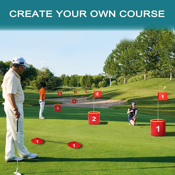 FINCOME Golf Yard Bucket Games 6 Holes Golf Practice Game with Flag, Golf Chipping Game for Kids and Adults Outdoor Indoor Park, Beach, Backyard, Lawn