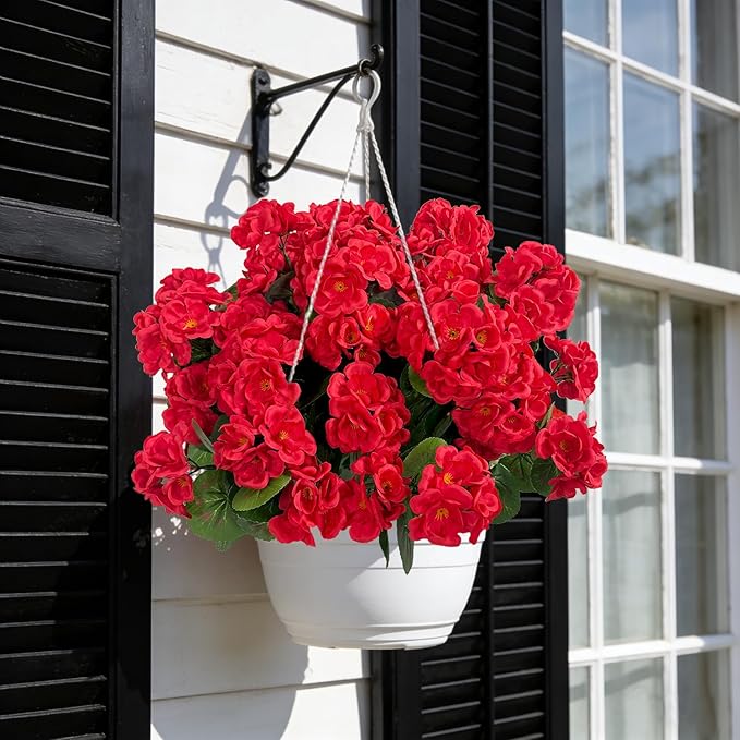 Ouddy Decor Artificial Geranium Flowers for Outdoors, Fake Silk Flowers UV Resistant Faux Geraniums for Vase Planter Garden Patio Balcony Porch Indoor Outdoor Spring Summer Home Decor, 24 Pcs Red