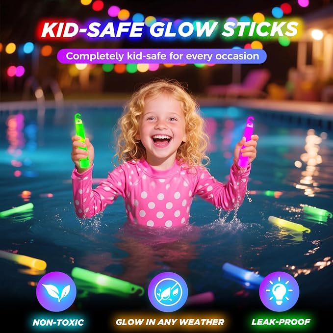 54Pcs Glow Sticks - 4 inch Glow In the Dark Sticks Halloween Party Favors, Waterproof Glow Sticks Lights Bulk Party Pack for Kids with 10 Hours Duration, Party Favors Light Stick for Halloween Party