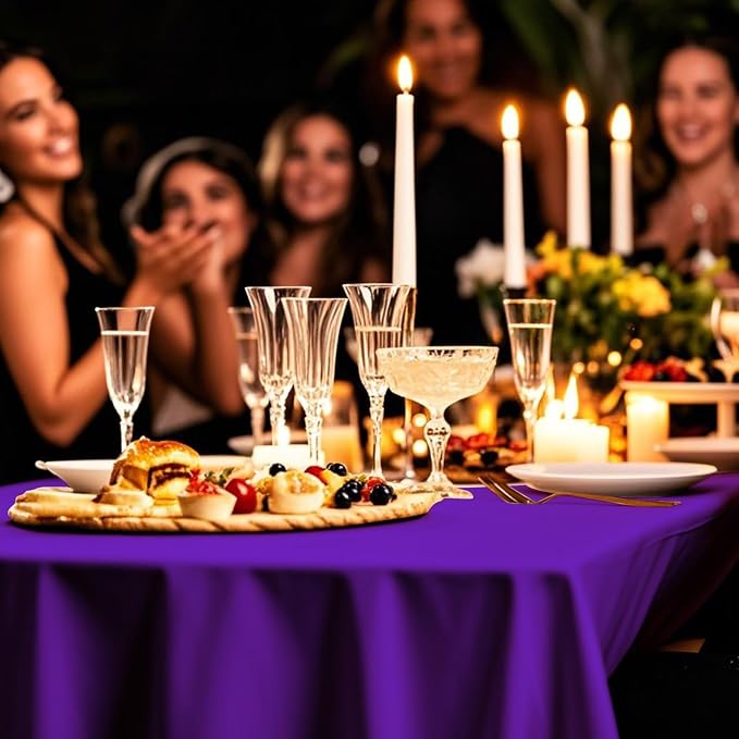 54IN X 320FT Plastic Table Cover Roll with Cutter Box, Cut to Size Plastic Table Cloths for Parties, Birthday, Disposable Tablecloth Roll for All Shape Tables (Purple, 54 Inch X 320 Feet)