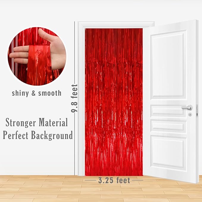 GOER 3.2 ft x 9.8 ft Metallic Tinsel Foil Fringe Curtains Party Photo Backdrop Party Streamers for Birthday,Graduation,New Year Eve Decorations Wedding Decor (1 Pack, Red)