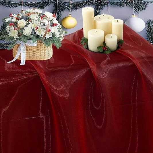 MDS Pack of 95 Yard Sheer Organza Fabric for Wedding Party Home Event Banquet Decorations, Backdrop Curtain Craft Dress Sewing Fashion DIY Crystal Organza Tulle Fabric Bolt 44” Wide - Maroon