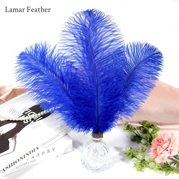 Lamar 20Pcs 14-16'' Blue Ostrich Feathersfor Wedding Centerpieces, DIY Crafts, Dream Catchers, Party Decor, Floral Arrangement, Bohemian Home Decor (Royal Blue)