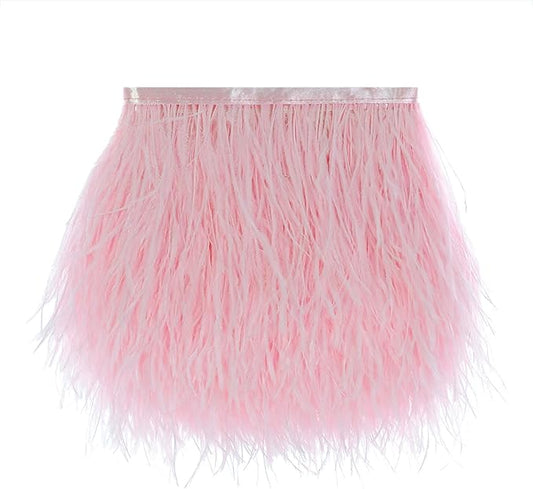 AWAYTR Ostrich Feather Trim Fringe - Satin Ribbon Dress Sewing Crafts Costumes Decoration Pack of 10 Yards (Pink)