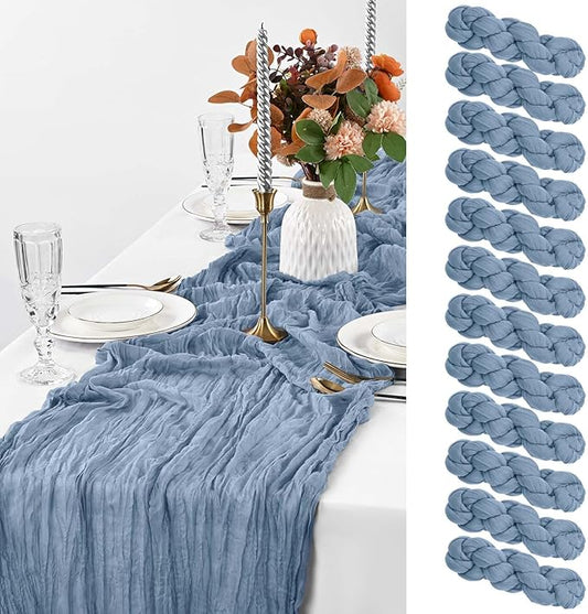 12 Pack Dusty Blue Table Runner, 10FT Cheesecloth Table Runner Long Romantic Semi Sheer Rustic Boho Gauze Table Runners for Wedding Bridal Shower Birthday Party Decorations(21.5×120 Inch)