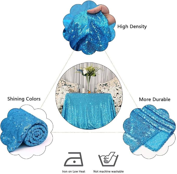 Juya Delight 60" x 102" Turquoise Sequin Rectangle Tablecloth for Wedding Birthday Party Festival Ceremony Cake Dessert Table