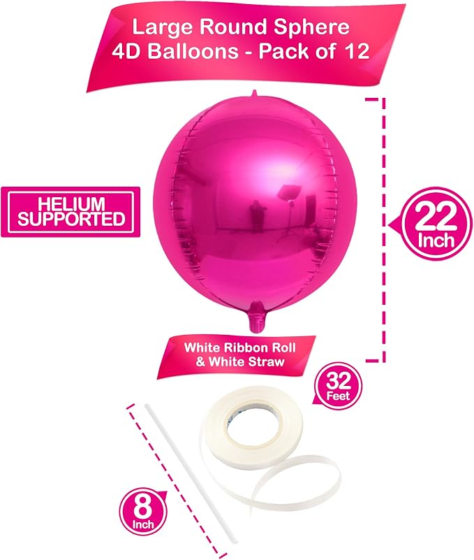 KatchOn, Large, Hot Pink Balloons - 22 Inch, Pack 12 | Pink Foil Balloons, Hot Pink Balloon for Wedding Engagement Bridal Bachelorette Tropical Party Decorations | Gender Reveal Decor | Pink Birthday