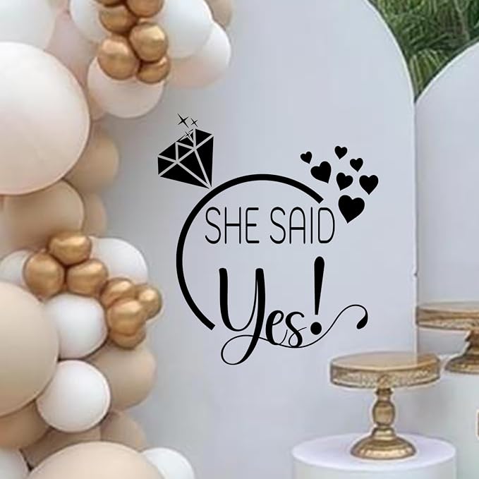 She Said Yes Engagement Party Decorations, Diamond Ring Design Decal Sign, Balloon Arch Backdrop Sticker (Black（Said yes）)
