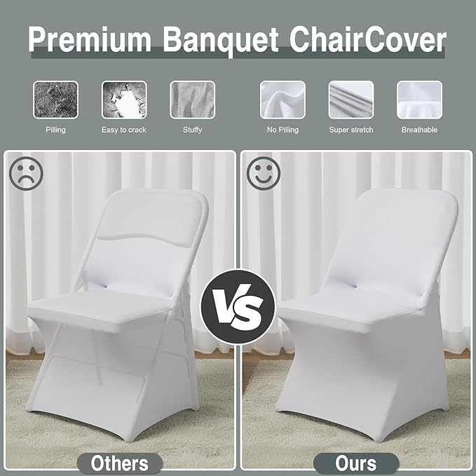 30 PCS White Folding Chair Covers for Party Spandex Stretch Chair Cover Durable, Washable Slipcovers, Universal Fit for Weddings, Dining, Events Decor