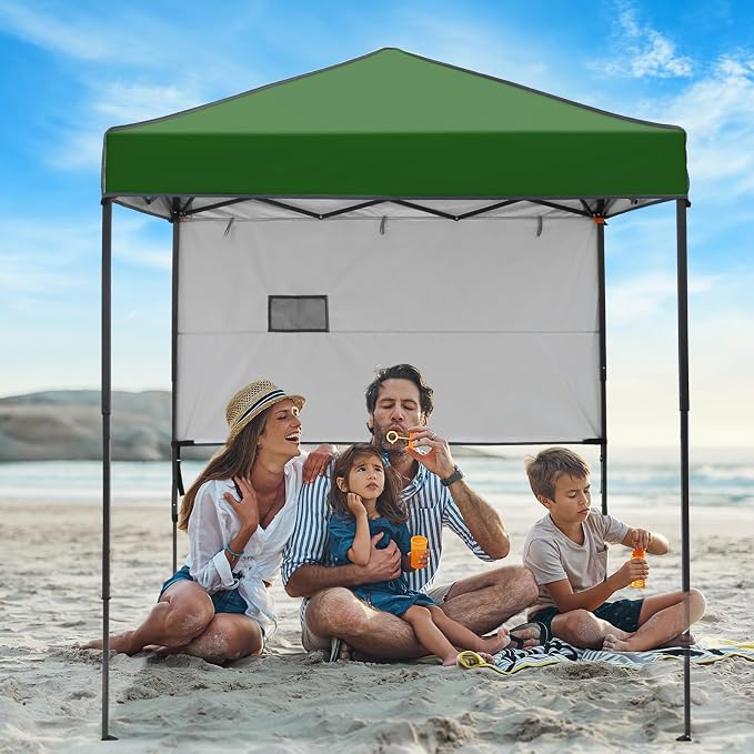 6x4 Pop Up Canopy Tent with Half Wall Panel, Instant Portable Beach Canopy, Outdoor Tent with Carry Bag for Camping, Sports, Tailgating, Events, Green